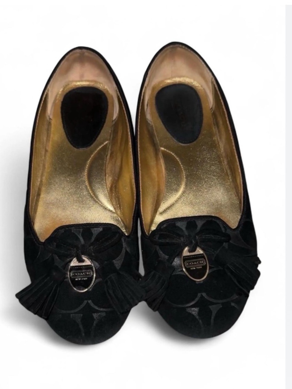 COACH DAHLIA BLACK SUEDE SIGNATURE TASSEL LOAFER SIZE 8